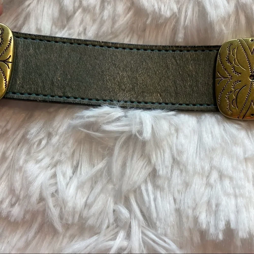 Brighton Vintage Multi-colored Leather Belt With Gold Tone Hardware